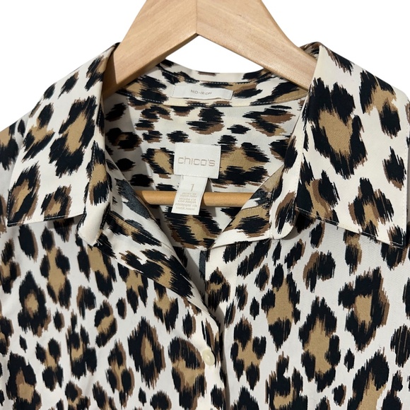 Chicos Womens Animal Print Shirt Size 1 (S) Cotton Button Down No Iron - Picture 3 of 5